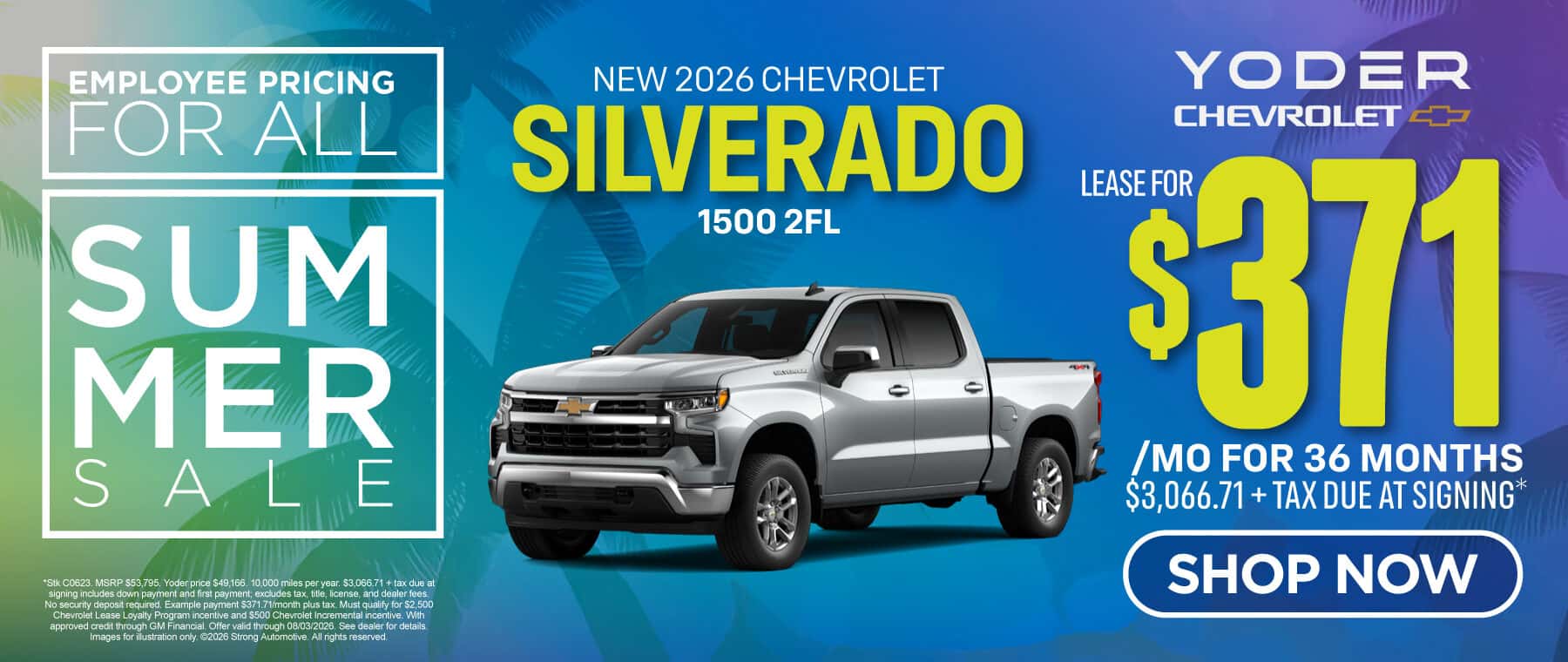 New 2026 Chevrolet Silverado 1500 2FL "Lease for $371/mo for 36 Months $3,066.71 + tax due at signing"
