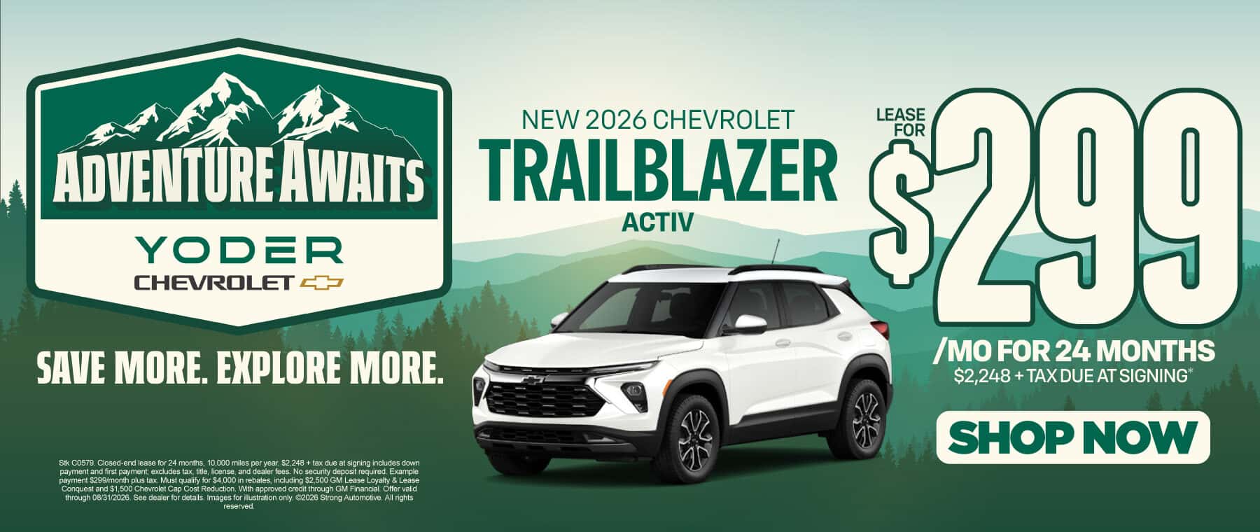 New 2026 Chevrolet Trailblazer ACTIV "Lease for $299/mo for 24 Months $2,248 + tax due at signing"