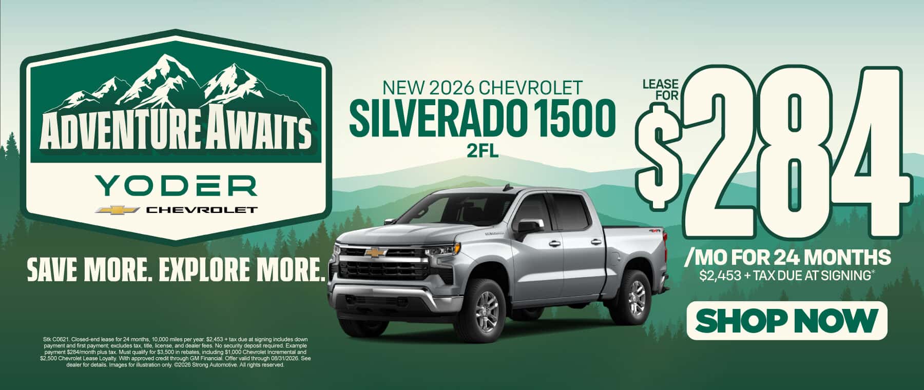 New 2026 Chevrolet Silverado 1500 2FL "Lease for $284/mo for 24 Months $2,453 + tax due at signing"