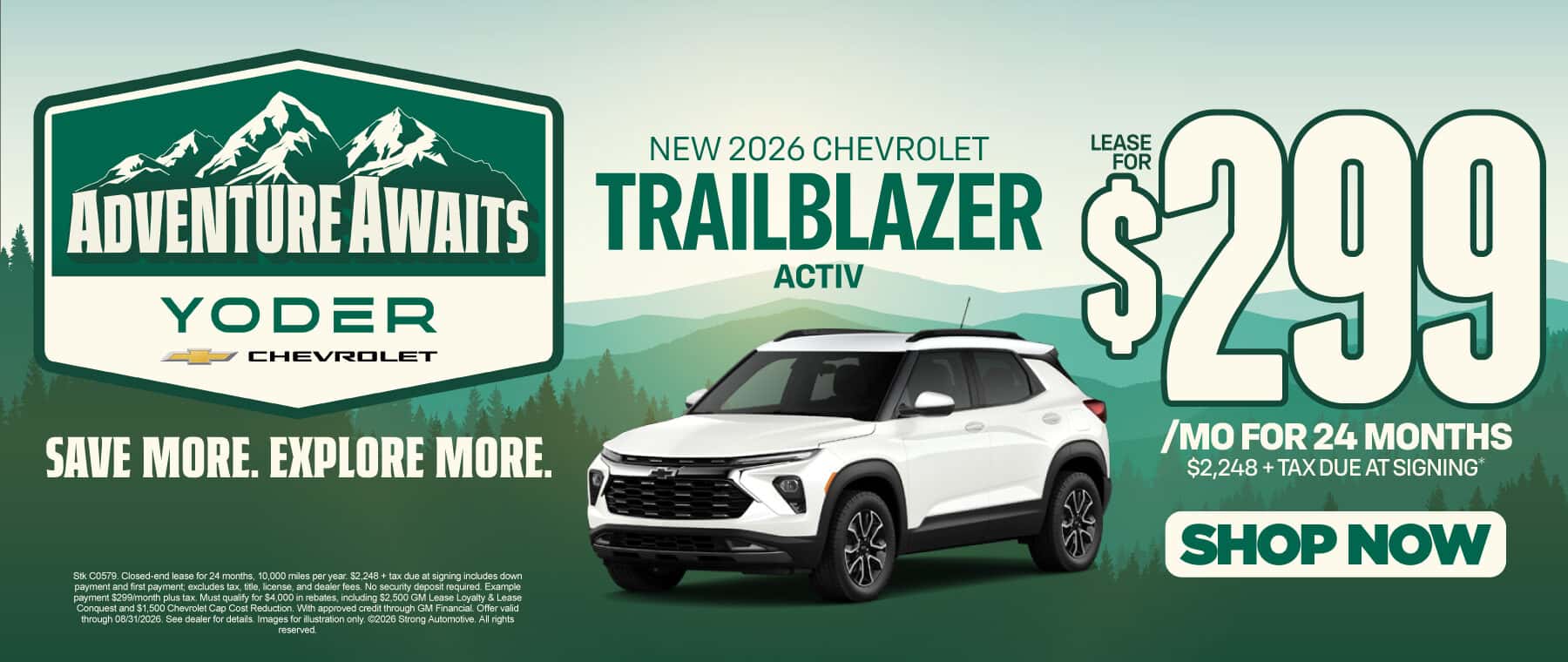 New 2026 Chevrolet Trailblazer ACTIV "Lease for $299/mo for 24 Months $2,248 + tax due at signing"