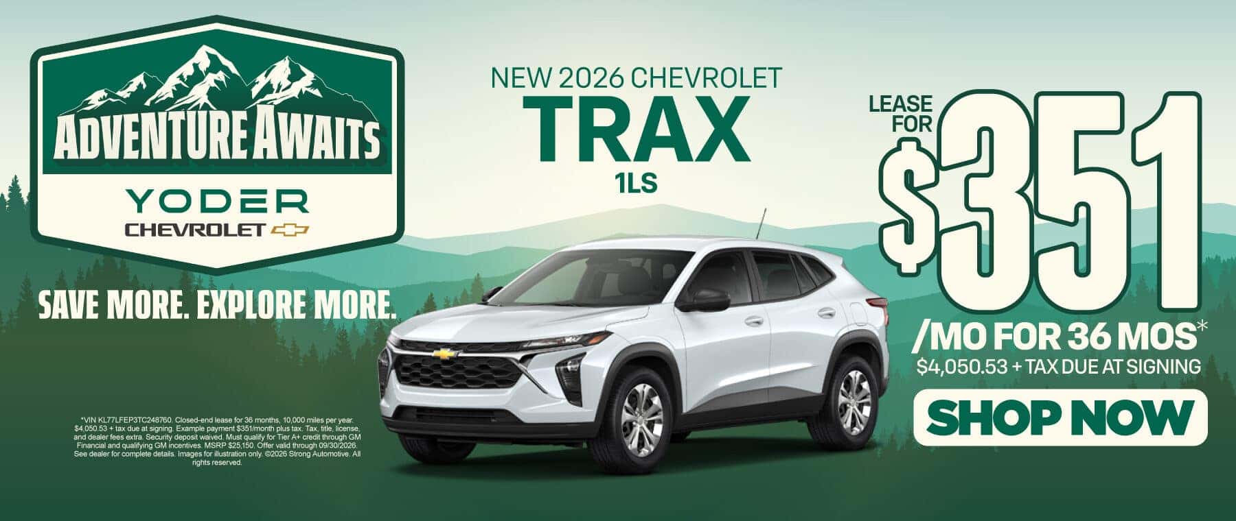 New 2026 Chevrolet Trax 1LS "Lease for $351/mo* for 36 Months $4,050.53 + tax due at signing "
