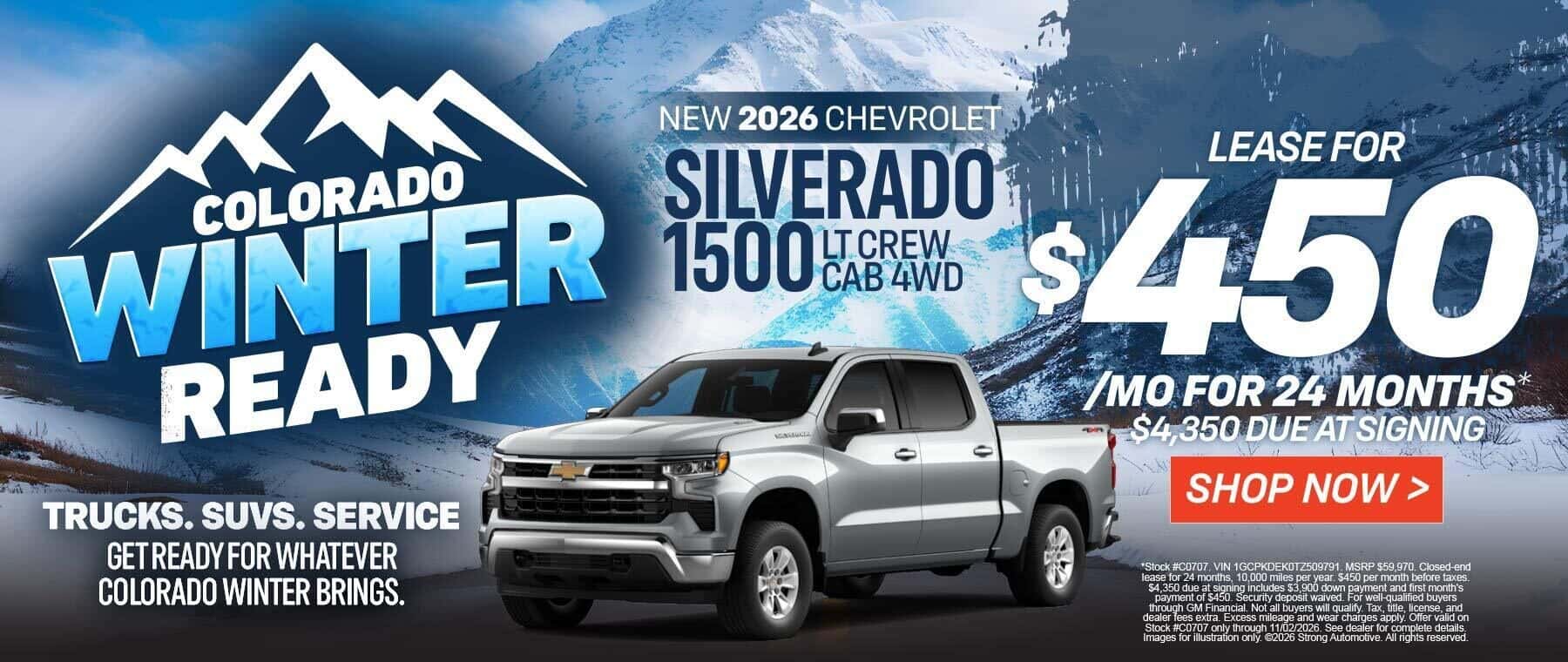 NEW 2026 CHEVROLET SILVERADO 1500 LT CREW CAB 4WD "LEASE FOR $450/MO FOR 24 MONTHS* $4,350 DUE AT SIGNING"