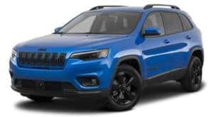 A blue 2021 Jeep Cherokee is angled left.