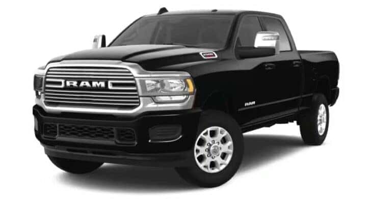 A black 2021 Ram 2500 Laramie is angled left.
