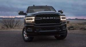 A black 2022 Ram 3500 is shown after leaving a Cincinnati Ram dealer.