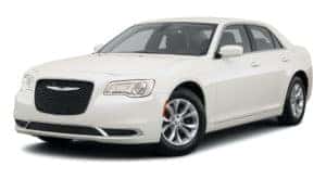 A white 2021 Chrysler 300 is angled left.