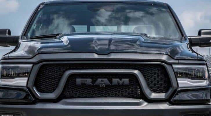 A close up of the front of a black 2023 Ram 1500 Power Wagon for sale is shown.