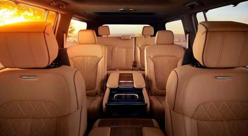 The brown interior in a 2024 Grand Wagoneer is shown.