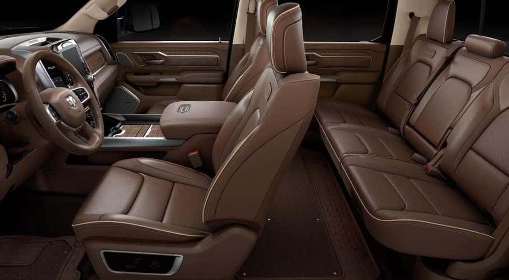 Side view of the tan leather seating in a 2024 Ram 1500 Limited Longhorn Southfork Edition.