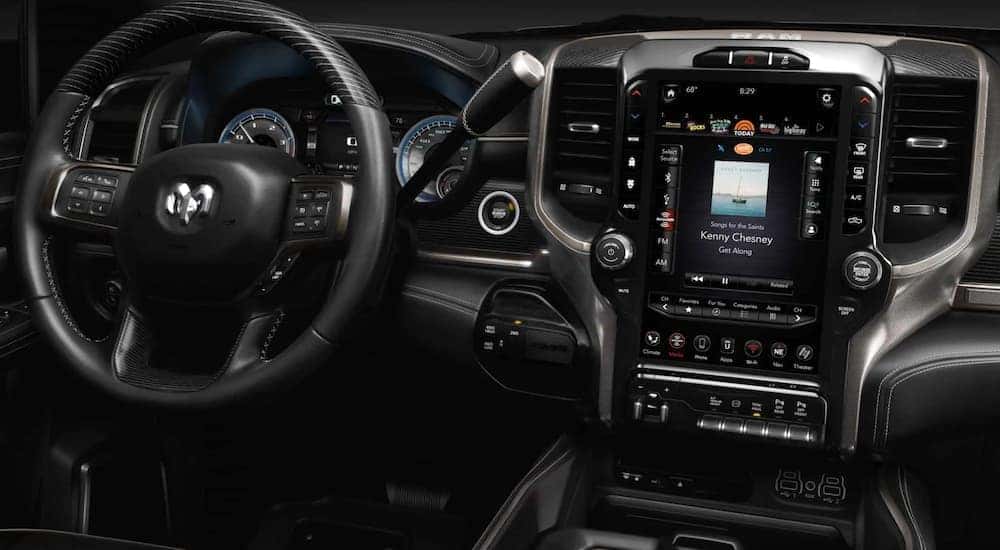 The black dash in a 2020 Ram 2500 is shown.