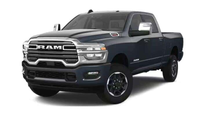 A black 2025 Ram 2500 Laramie is angled left.