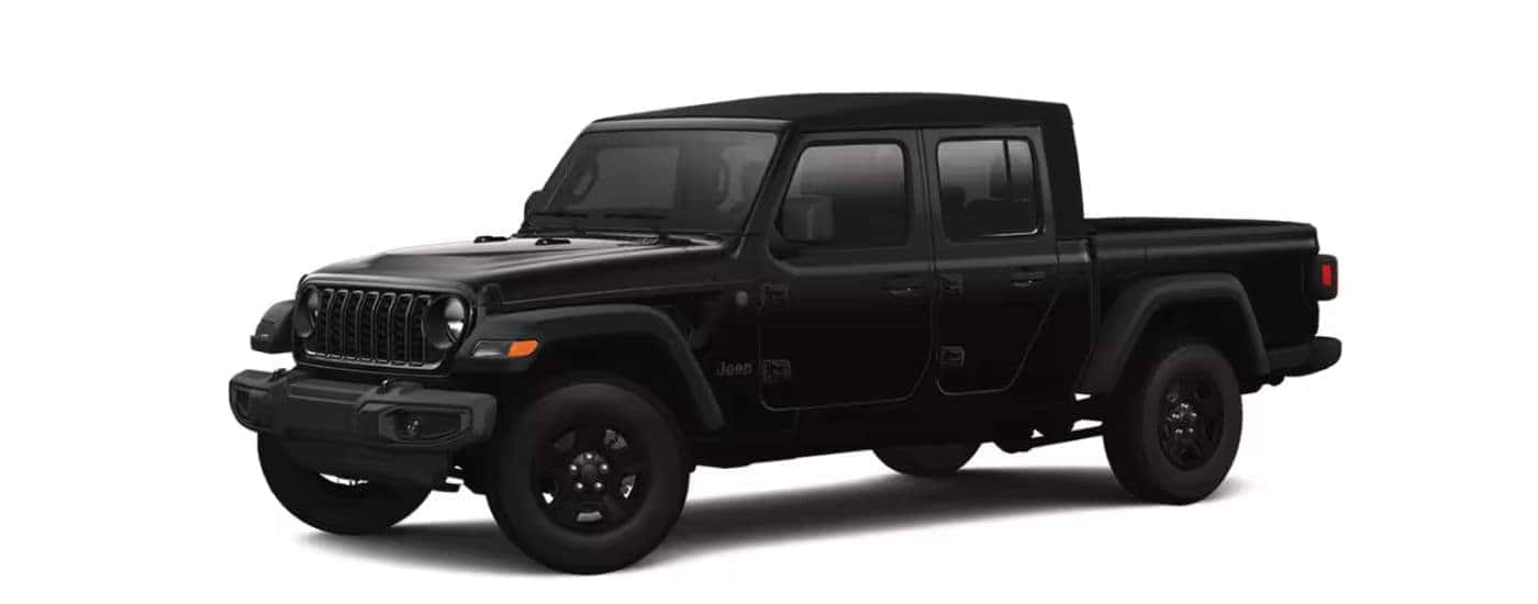 A black 2025 Jeep Gladiator angled left.