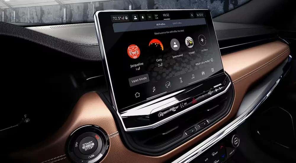 Close-up of an infotainment screen in a 2025 Jeep Compass.