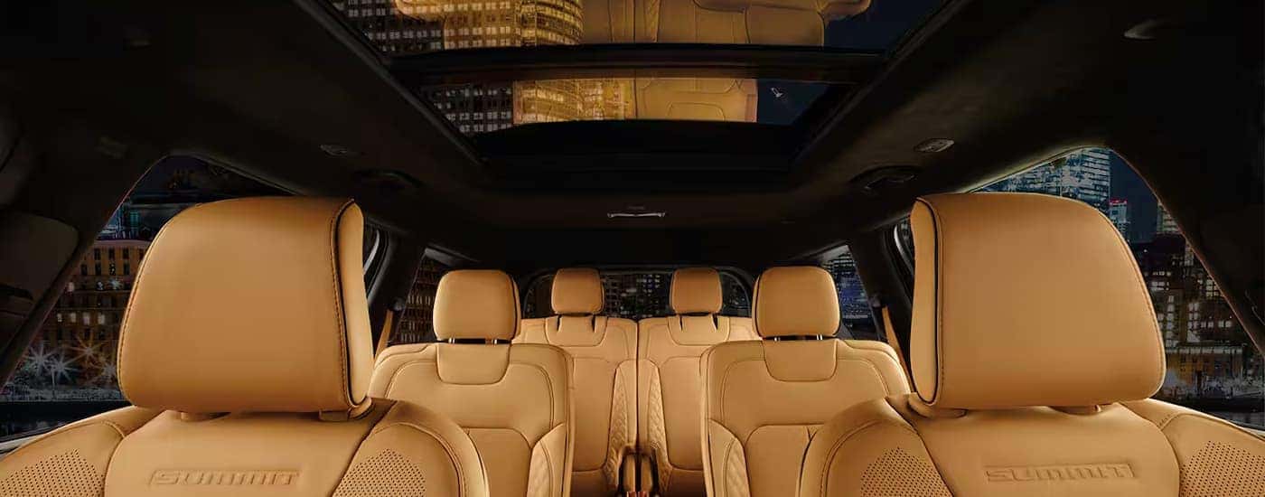 Tan interior seating in a 2025 Jeep Grand Cherokee L for sale near Cincinnati.