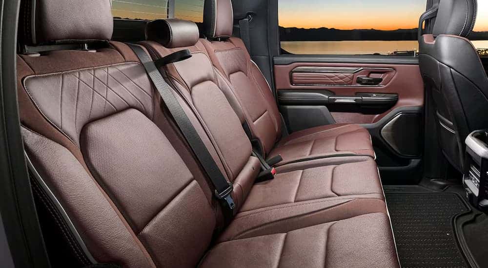 Back bench seat on a 2026 Ram 1500 in brown leather. 