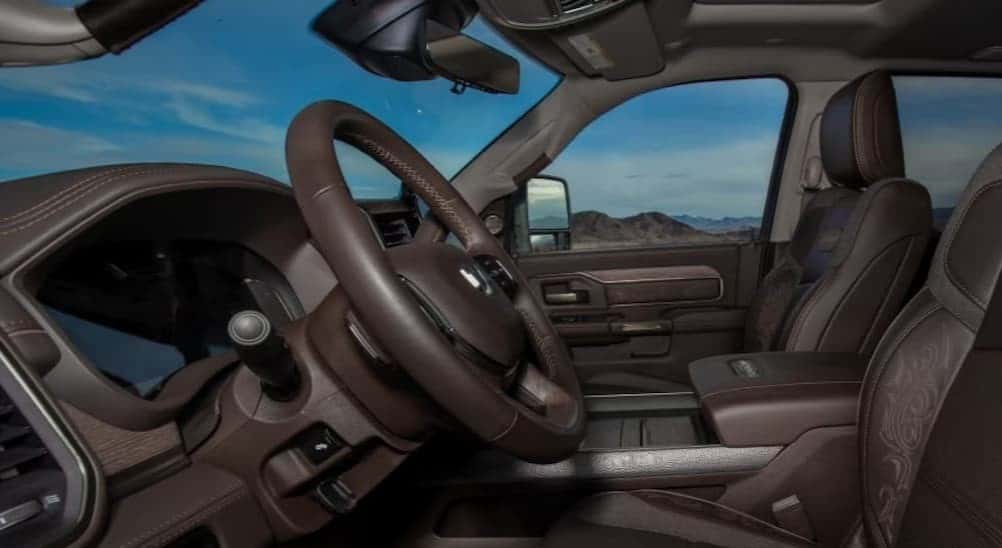 The brown interior in a 2026 Ram 3500.