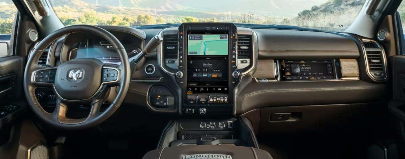 Infotainment and digital gauge cluster on a 2026 Ram 3500 Big Horn