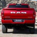 Tailgate of a red 2026 Ram 2500 LARAMIE