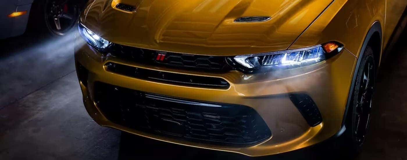 Yellow 2024 Dodge Hornet close up of the hood