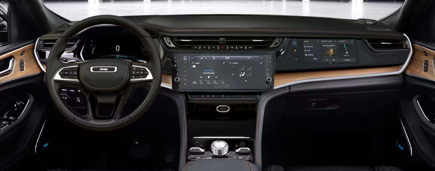 2026 Jeep Grand Cherokee front interior in black.