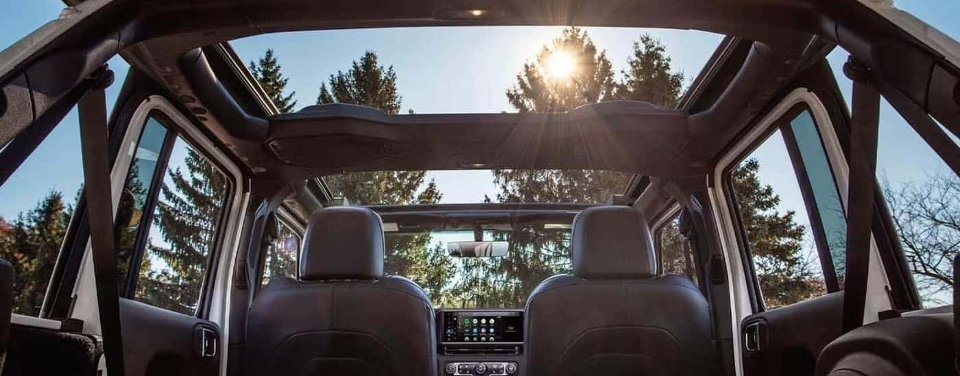 Rear black interior and dash in a 2026 Jeep Wrangler.