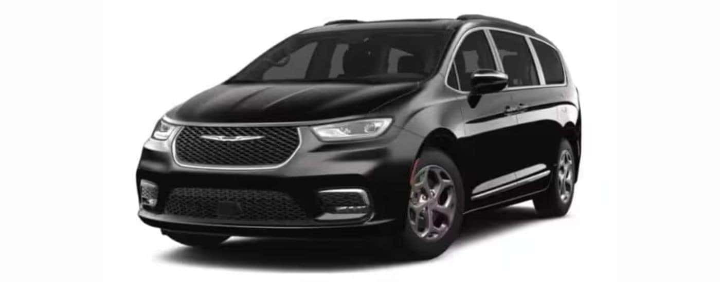A black 2022 Chrysler Pacifica with a white background.