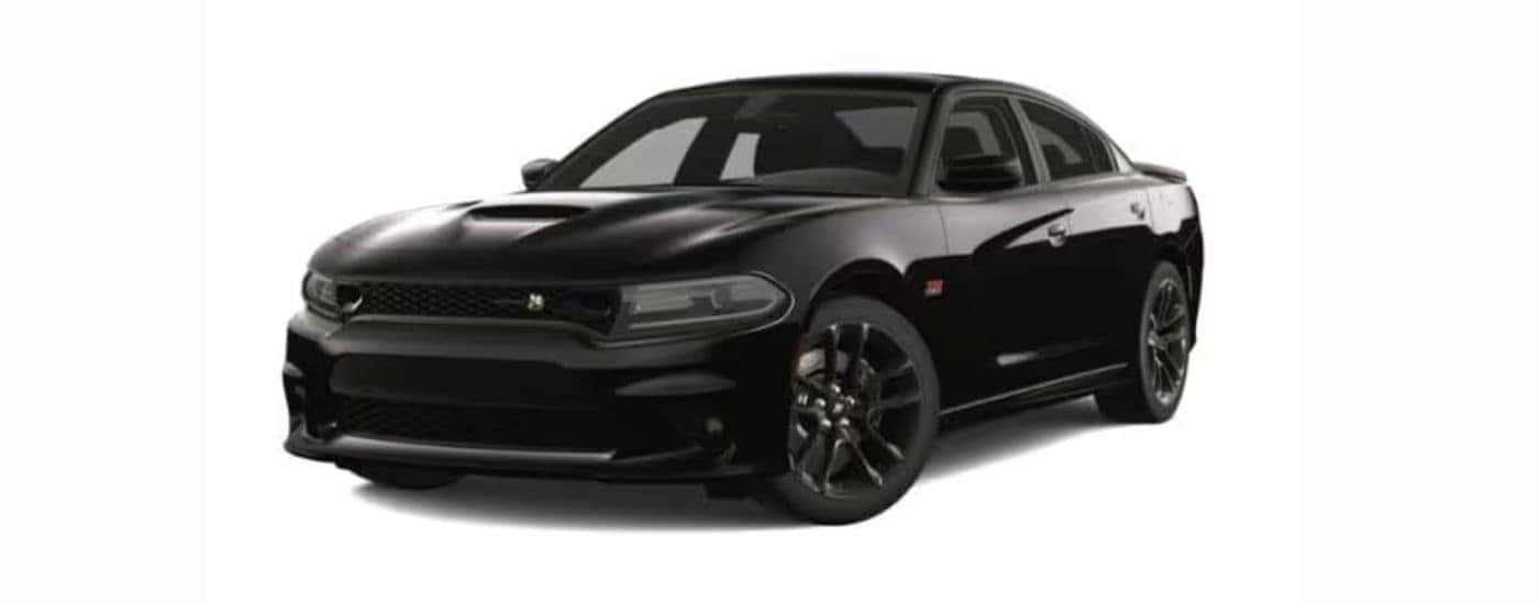 A black 2022 Dodge Charger with a white background.