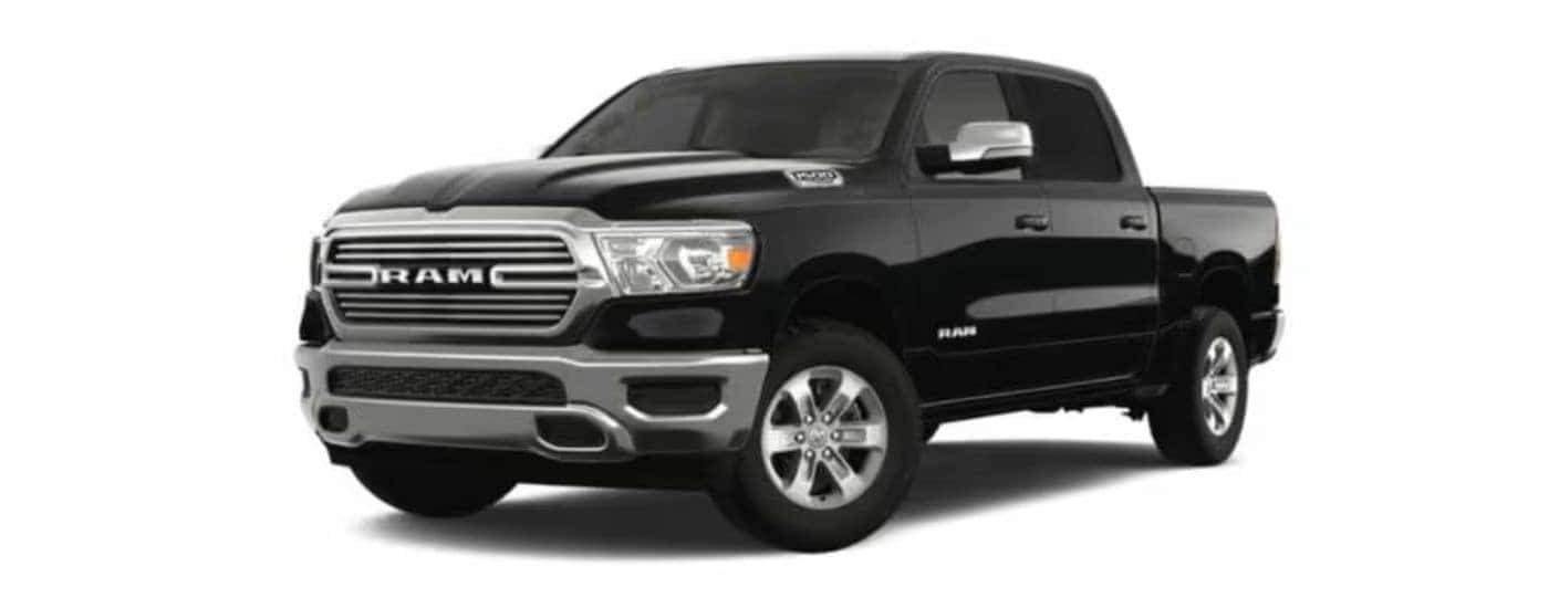 A black 2022 Ram 1500 with a white background.