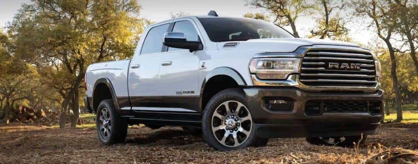 A gray 2020 Ram 2500 is shown parked off-road.