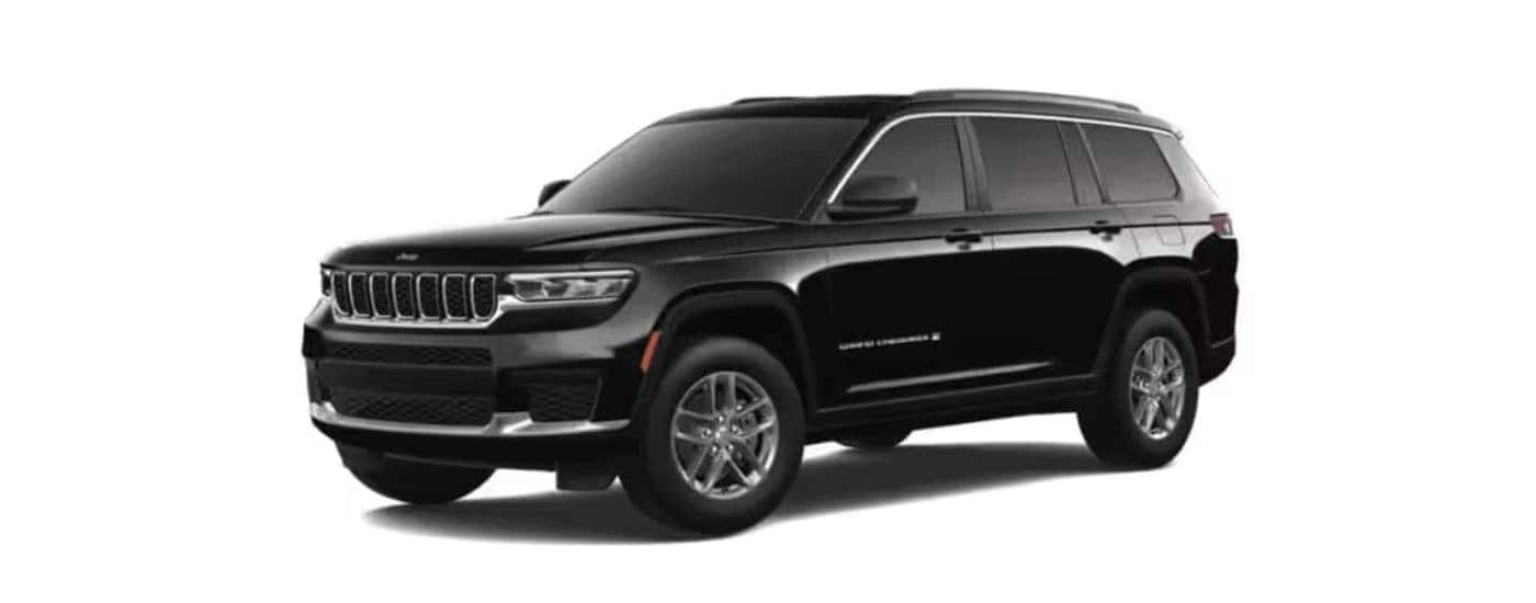 Black 2024 Jeep Grand Cherokee L angled left.