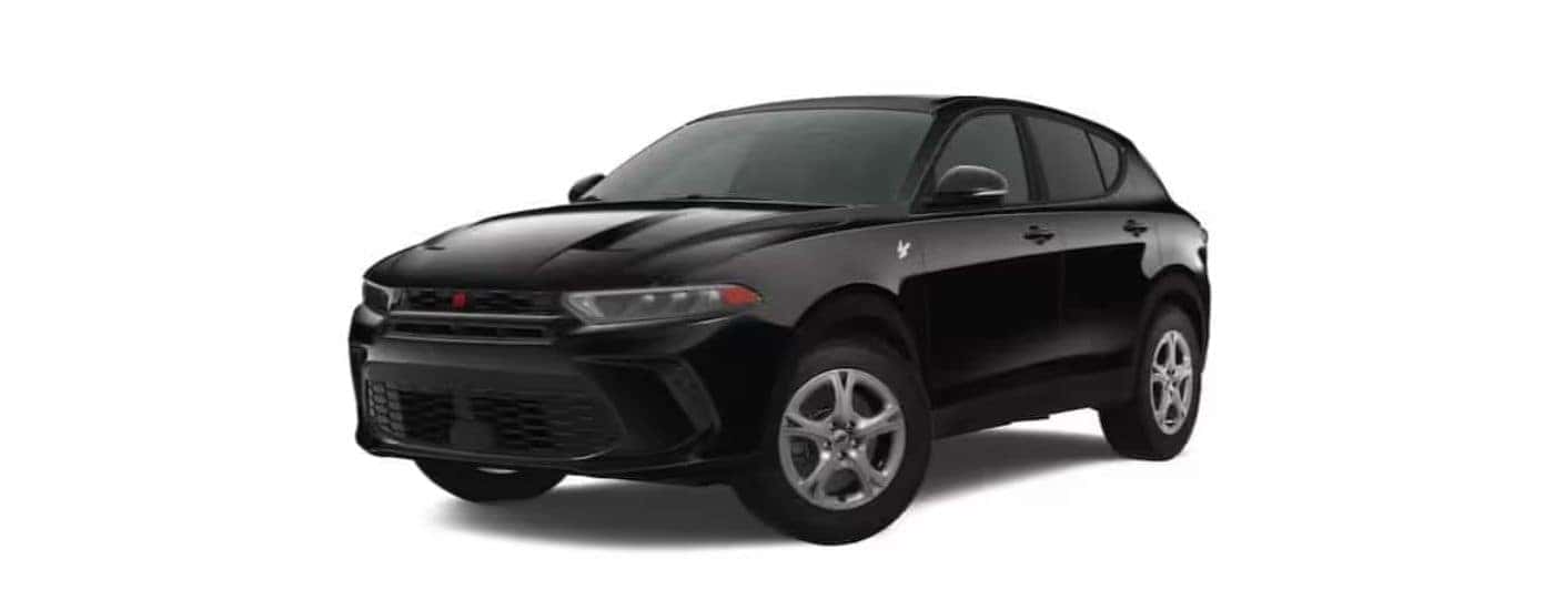 Black 2024 Dodge Hornet angled left.
