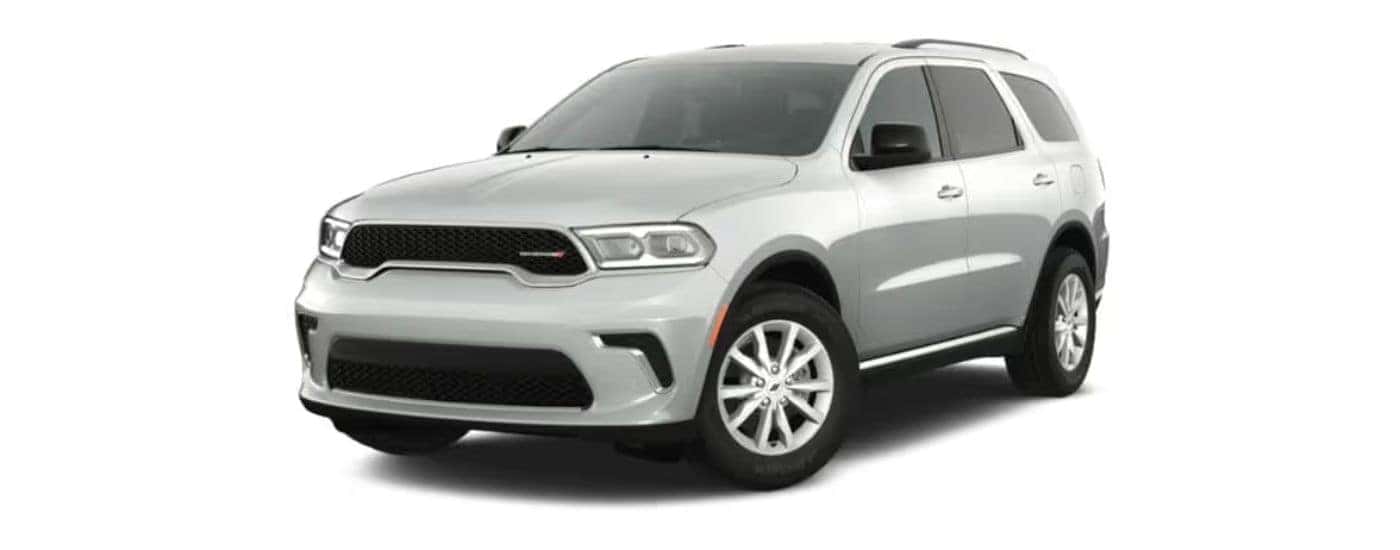 Silver 2024 Dodge Durango angled left.