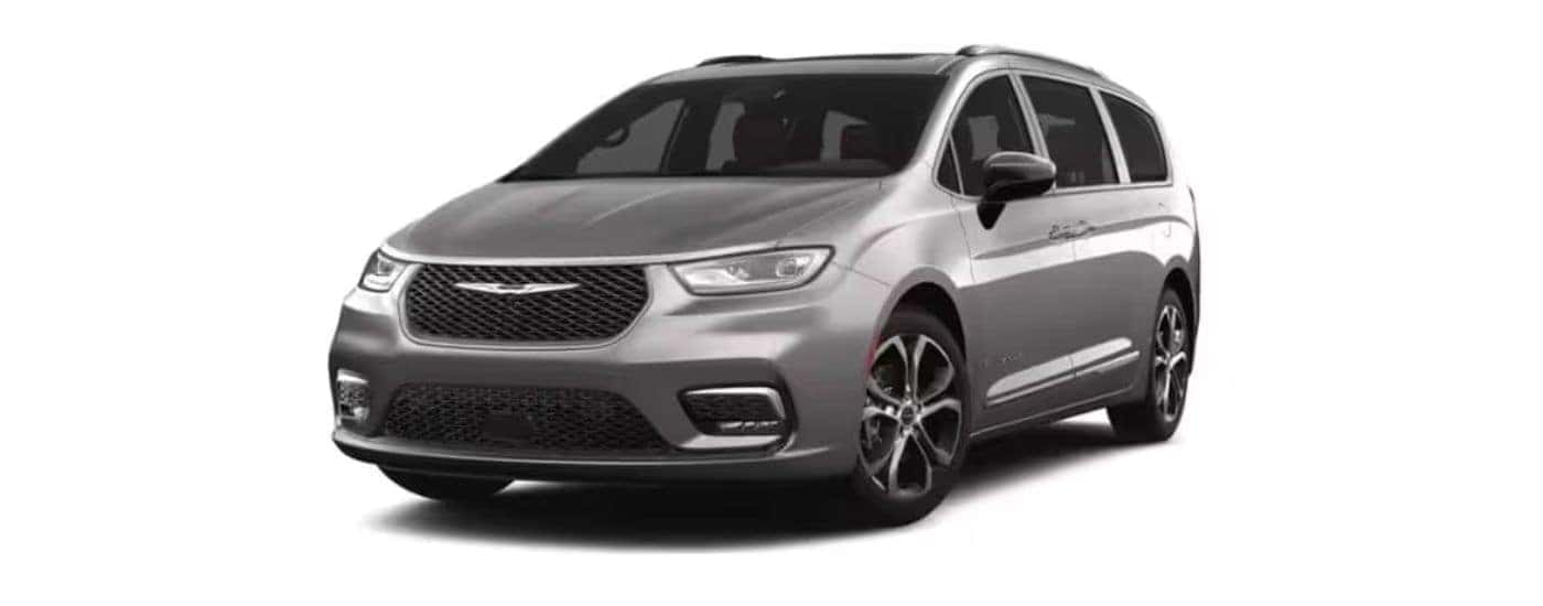 Silver 2024 Chrysler Pacifica angled left.