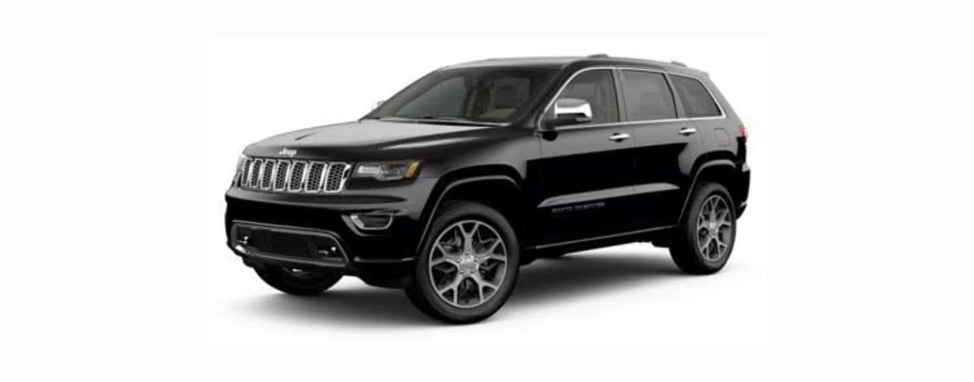 A black 2021 Jeep Grand Cherokee with a white background.