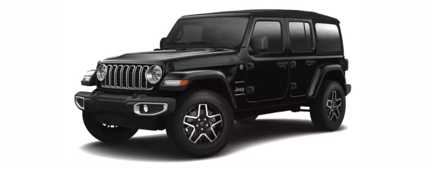 A black 2024 Jeep Wrangler with a white background.