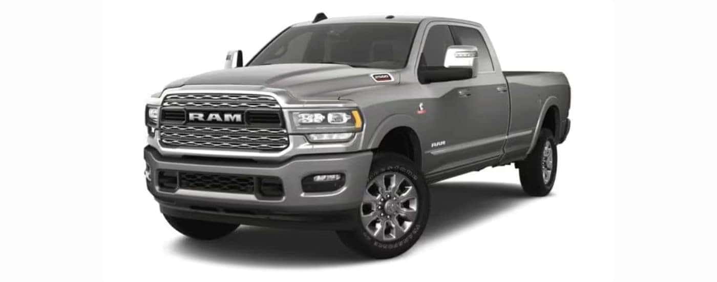 A gray 2022 Ram 2500 with a white background angled left.