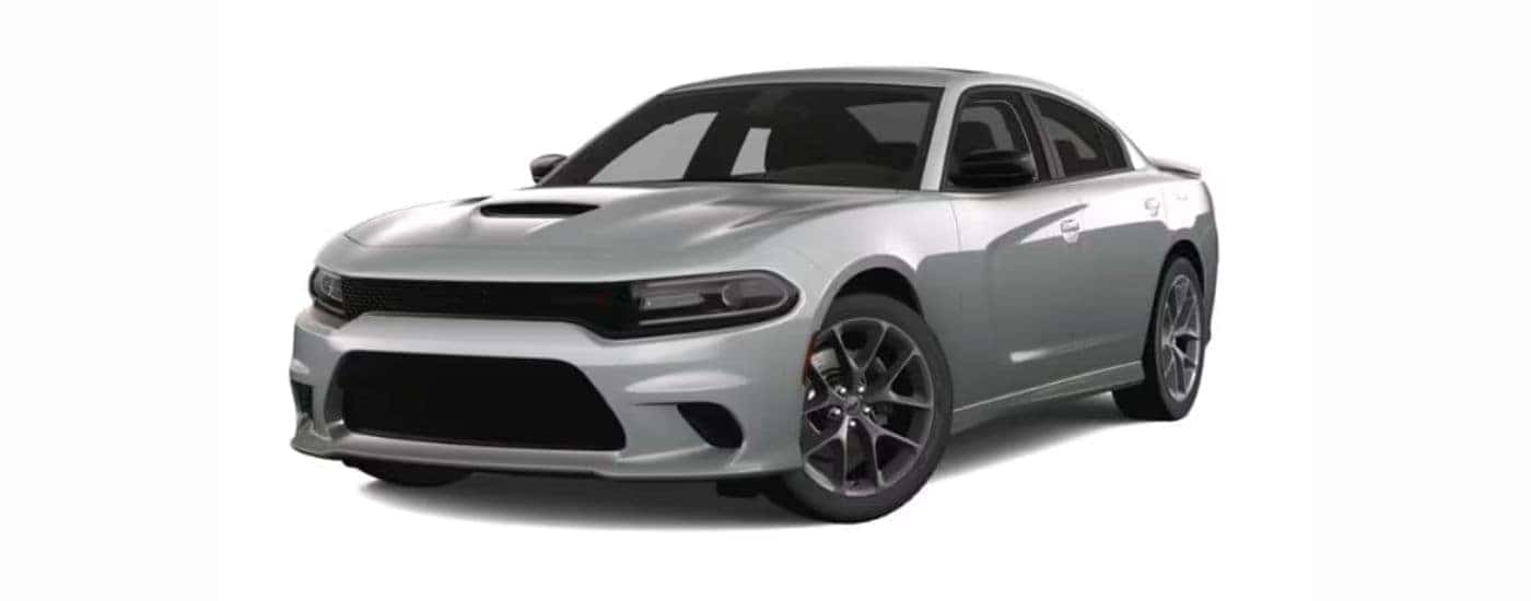A grey 2021 Dodge Charger with a white background.