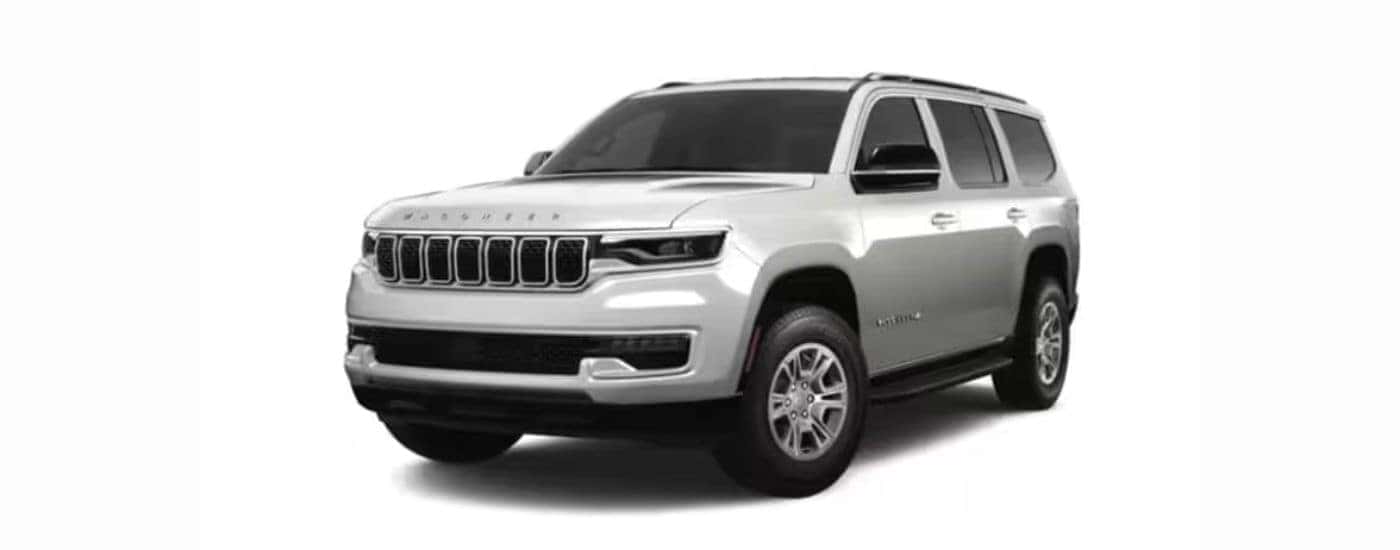 A silver 2024 Jeep Wagoneer with a white background.