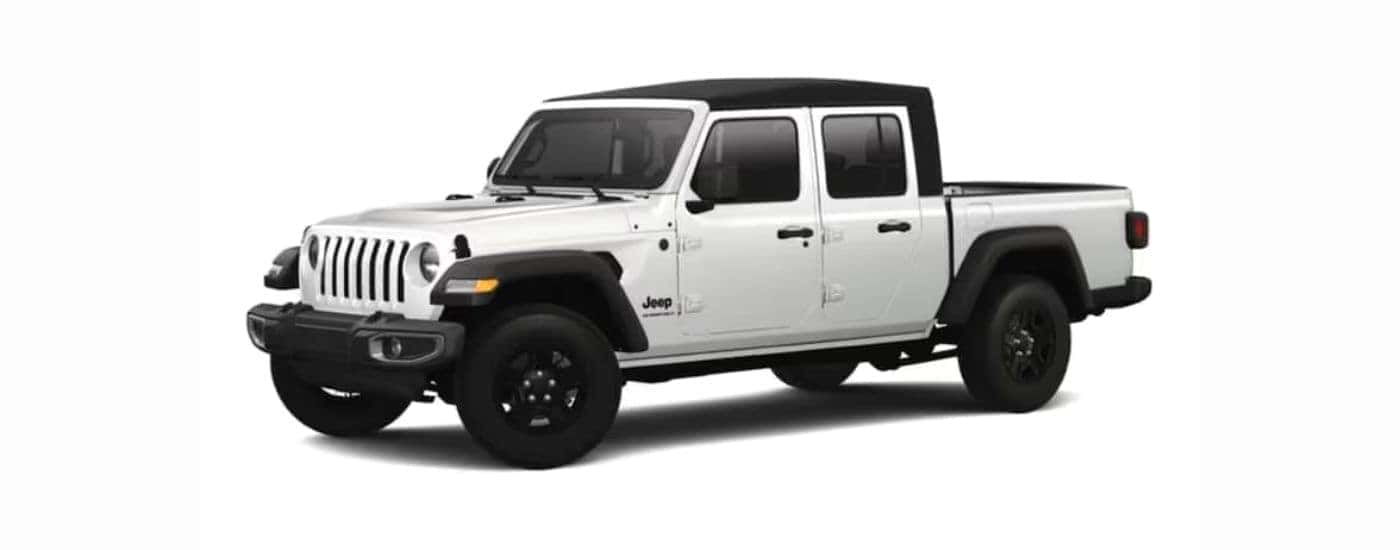 A white 2023 Jeep Gladiator with a white background.