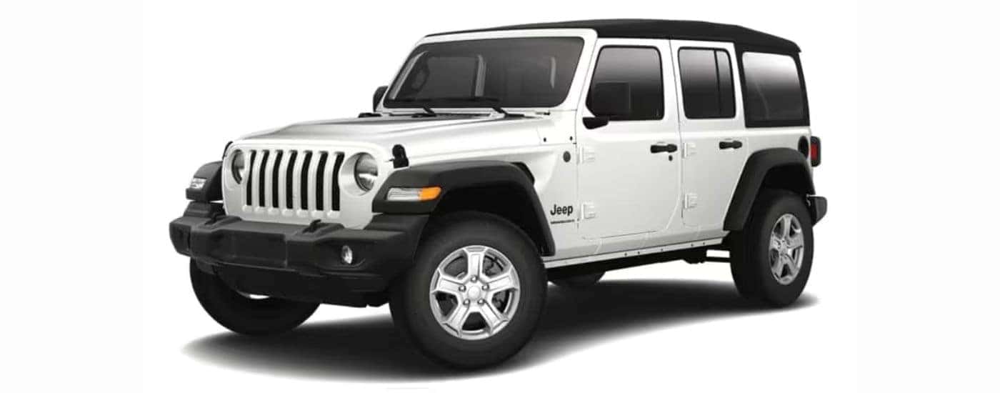 A white 2023 Jeep Wrangler with a white background.