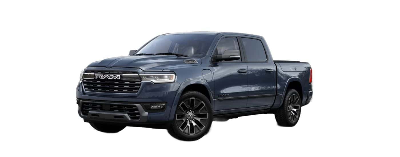 Blue 2025 Ram Charger angled left