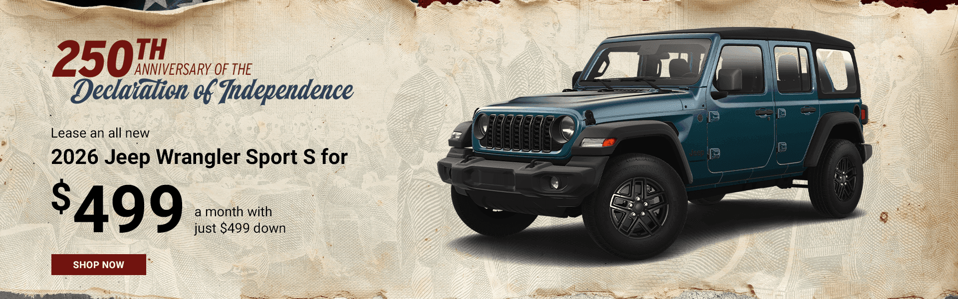 Lease an all new 2026 Jeep Wrangler Sport S