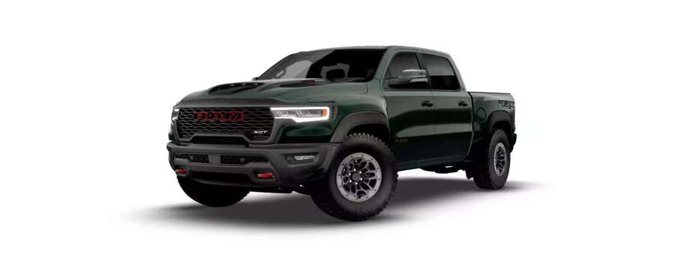 Green 2027 Ram 1500 TRX SRT angled left.