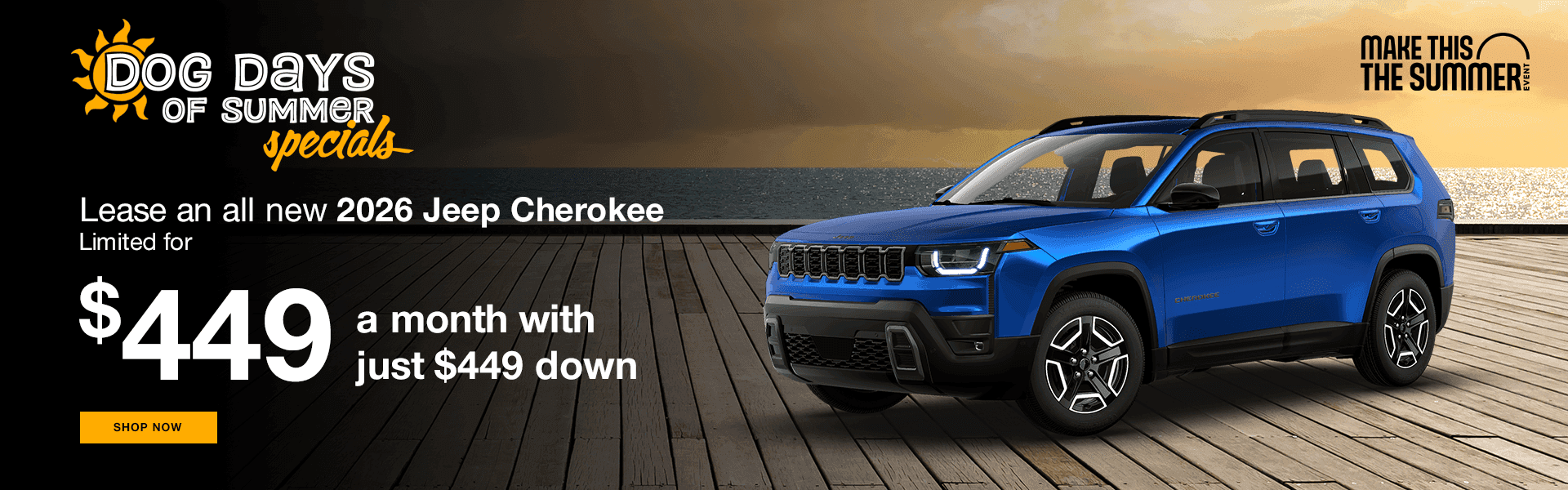 Lease an all new 2026 Jeep Cherokee Limited for $449 a month with just $449 down